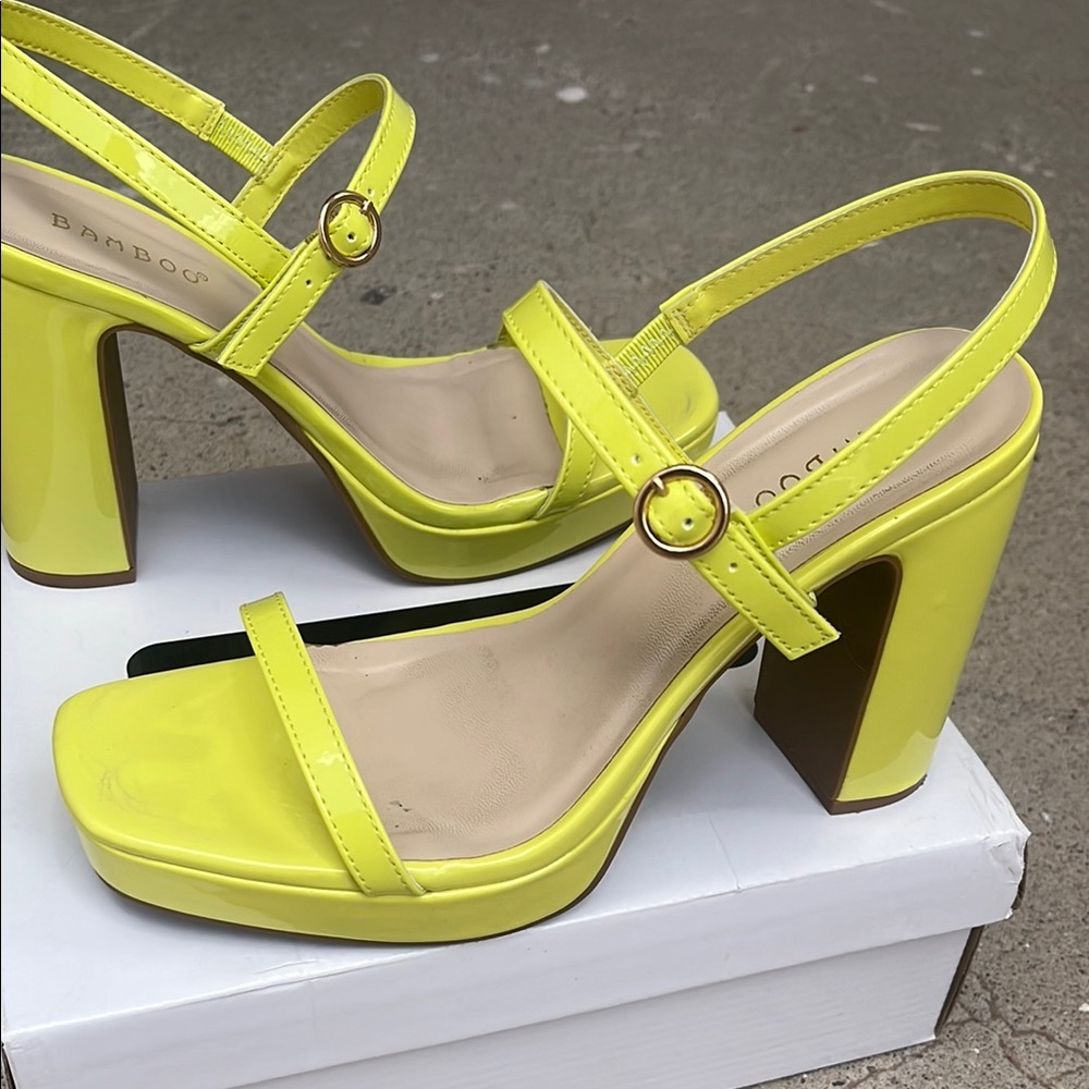Bamboo Women's Yellow Strappy Heels